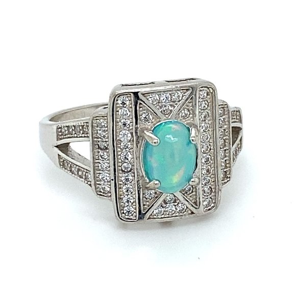 Blue Opal .75ct Platinum Finish Solid Silver Ring - Picture 1 of 7